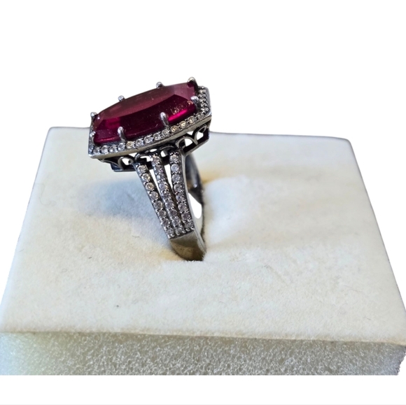 Jean Dousset Black Rhodium Sterling Silver Emerald Cut Red Crystal Ring 9 - Picture 4 of 8